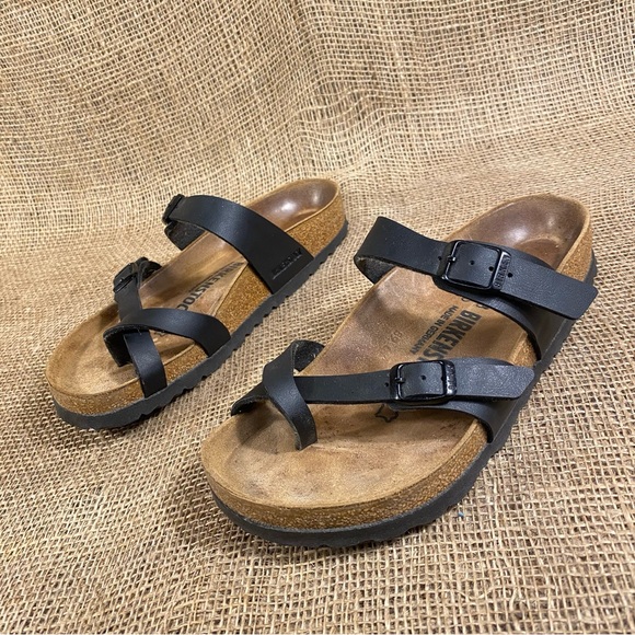 🛑SOLD🛑  Birkenstock Sandals Flats Mayari Slip On Leather Buckle Black Birks  5 - Picture 3 of 12